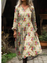 Women's Vintage Lovely Floral Art Print Pocket Cotton Dress