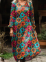 Women's Vintage Lovely Floral Art Print Pocket Cotton Dress