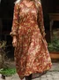 Women's Vintage Lovely Floral Art Print Pocket Cotton Dress