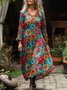 Women's Vintage Lovely Floral Art Print Pocket Cotton Dress