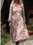 Women's Vintage Lovely Floral Art Print Pocket Cotton Dress