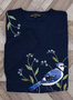 Classy Blue Bird & Floral Embroidered Cozy Sweater