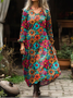 Women's Vintage Lovely Floral Art Print Pocket Cotton Dress