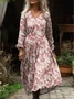 Women's Vintage Lovely Floral Art Print Pocket Cotton Dress