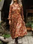 Women's Vintage Lovely Floral Art Print Pocket Cotton Dress