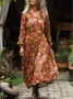 Women's Vintage Lovely Floral Art Print Pocket Cotton Dress