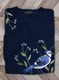 Classy Blue Bird & Floral Embroidered Cozy Sweater