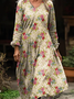 Women's Vintage Lovely Floral Art Print Pocket Cotton Dress