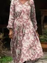 Women's Vintage Lovely Floral Art Print Pocket Cotton Dress