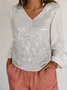 Women's V-neck Sequined Pattern Long Sleeve T-shirt Top