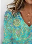 Ethnic Print Long Sleeve V-Neck T-shirt