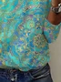 Ethnic Print Long Sleeve V-Neck T-shirt