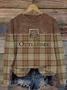 Retro checkered color blocked round neck sweatshirt