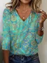 Ethnic Print Long Sleeve V-Neck T-shirt