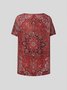 Ethnic Print Short-Sleeved V-Neck T-shirt