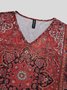 Ethnic Print Short-Sleeved V-Neck T-shirt