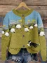 Casual Landscape Print Crew Neck Cardigan