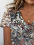 Ethnic Print Short Sleeve V-Neck T-shirt