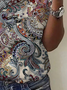 Ethnic Print Short Sleeve V-Neck T-shirt