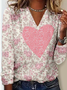 Print Casual V Neck Long Sleeve T-Shirt