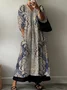 Ethnic Print Long Sleeve V-neck Dress