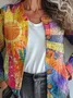 Multicolor Block Crew Neck Knitted Casual Cardigan
