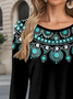 Ethnic Print Long Sleeve Crew Neck T-shirt