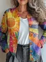 Multicolor Block Crew Neck Knitted Casual Cardigan