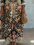 Ethnic Print Long Sleeve V-neck Dress