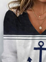 Anchor Print Long Sleeve V-Neck T-shirt