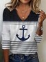 Anchor Print Long Sleeve V-Neck T-shirt