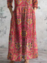 Women's Vintage Floral Art Print Pocket Cotton Dress