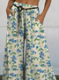 Lovely Spring Floral And Vine Pattern Printed Women's Cotton And Linen Casual Wide-leg Pants