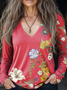 Vintage Lovely Floral Art Print V Neck Casual T-Shirt