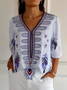 Women's Retro Elegant Ethnic Print Mid-Length Sleeve T-Shirt