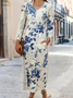 Women's Vintage Lovely Floral Art Print Pocket Cotton Dress