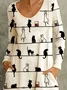 Women's Cat Stripe Pocket Print Crew Neck Midi Dress Daily Date