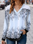 Women's  Print Long Sleeve Regular Tops V Neck Vacation Daily Blue Spring & Fall