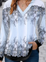 Women's  Print Long Sleeve Regular Tops V Neck Vacation Daily Blue Spring & Fall