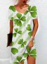 Four-leaf cCover Print Short-Sleeved Crew Neck Dress