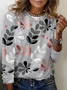 Leaf Print Round Neck Long Sleeve T-shirt