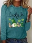 Four Leaf Clover Print Long Sleeve Crew Neck T-shirt