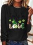 Four Leaf Clover Print Long Sleeve Crew Neck T-shirt