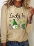 Four Leaf Clover Print Long Sleeve Crew Neck T-shirt