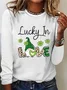 Four Leaf Clover Print Long Sleeve Crew Neck T-shirt