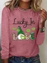 Four Leaf Clover Print Long Sleeve Crew Neck T-shirt
