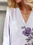Floral Print Long Sleeve V-Neck Blouses