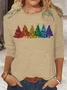 Christmas Print Long Sleeve Crew Neck T-shirt