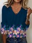 Floral Print Long Sleeve V-Neck T-shirt