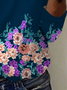 Floral Print Long Sleeve V-Neck T-shirt
